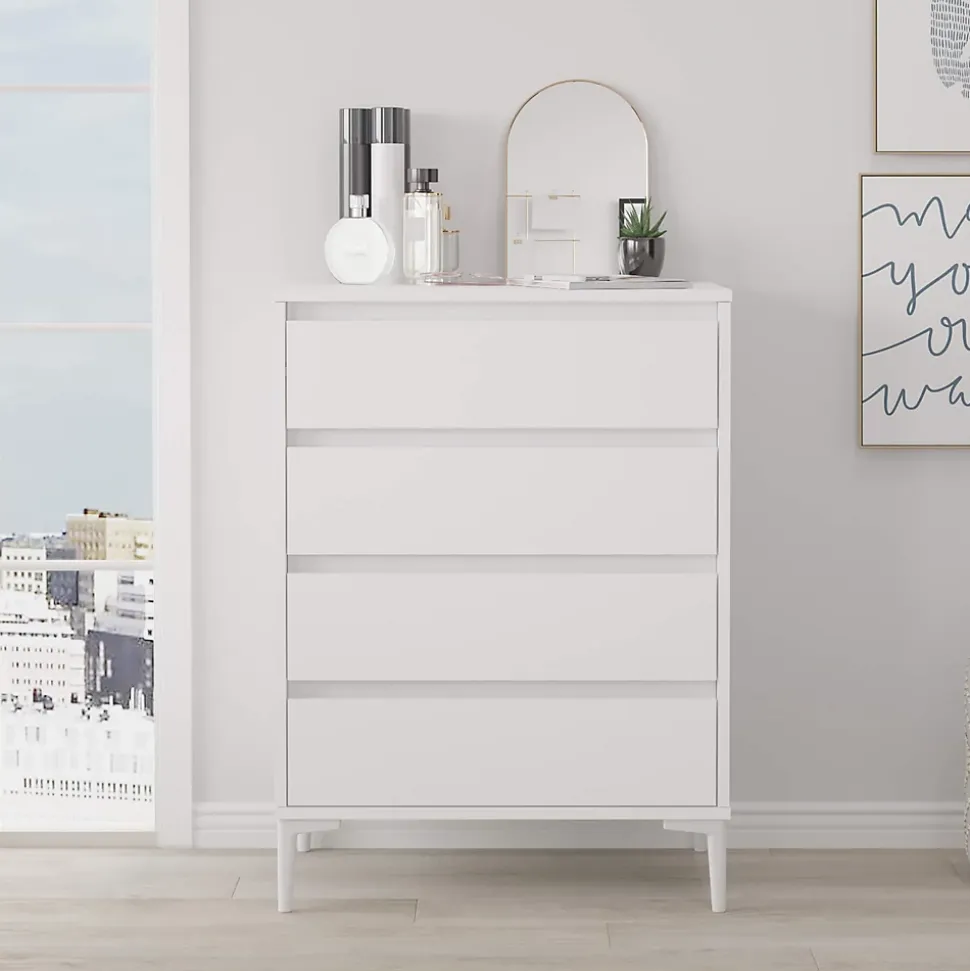 Commode 4 tiroirs Rebecca Mobili Kemiri 98,5x72x45 Panneau de particules PVC Blanc Moderne