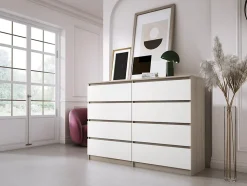 Commode 8 Tiroirs, Sonoma Chêne / Blanc, 140 X 101 X 39 Cm