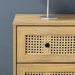 Commode 4 tiroirs style bohème chic cannage en rotin aspect bois de manguier