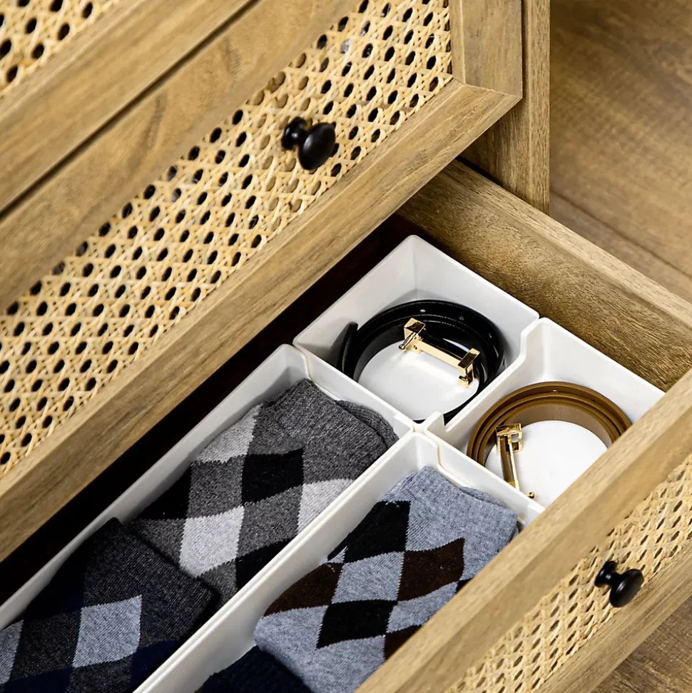 Commode 4 tiroirs style bohème chic cannage en rotin aspect bois de manguier