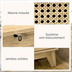 Commode 4 tiroirs style bohème chic cannage en rotin aspect bois de manguier