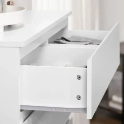 Commode 6 tiroirs style contemporain dim. 80L x 39l x 115H cm poignées invisibles blanc