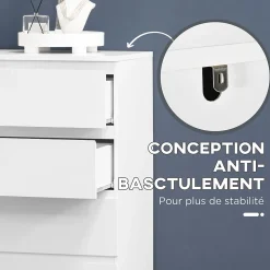 Commode 6 tiroirs style contemporain dim. 80L x 39l x 115H cm poignées invisibles blanc