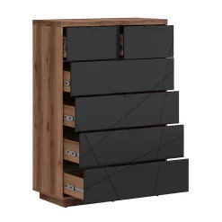 Commode 6 tiroirs Sven Noir et Bois