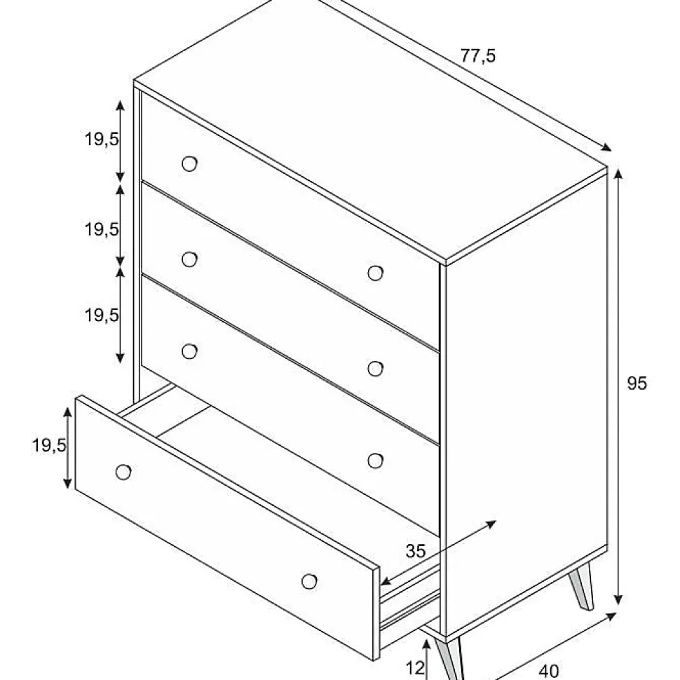 Commode 4 tiroirs Sweet - L95 cm