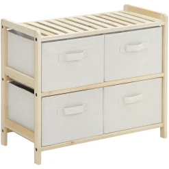 Commode 4 tiroirs tissu polyester beige dim. 59L x 28l x 50H cm bois sapin