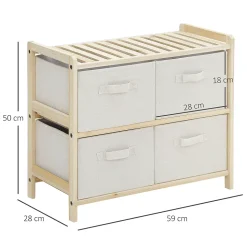 Commode 4 tiroirs tissu polyester beige dim. 59L x 28l x 50H cm bois sapin