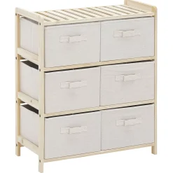Commode 6 tiroirs tissu polyester beige dim. 59L x 28l x 70H cm bois sapin