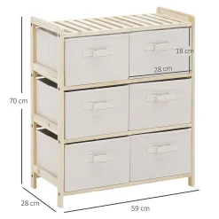 Commode 6 tiroirs tissu polyester beige dim. 59L x 28l x 70H cm bois sapin