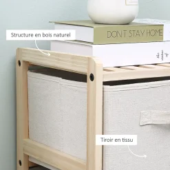 Commode 6 tiroirs tissu polyester beige dim. 59L x 28l x 70H cm bois sapin