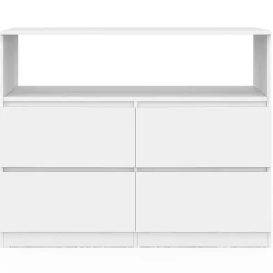 Commode 4 tiroirs TOMI 100 cm avec niche bois blanc
