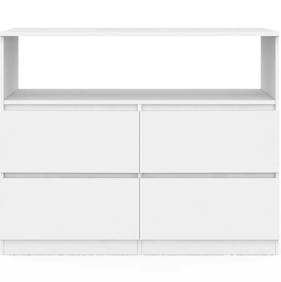 Commode 4 tiroirs TOMI 100 cm avec niche bois blanc