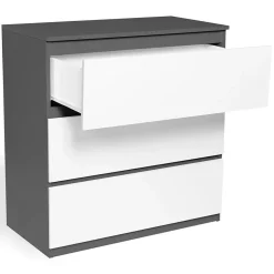 Commode 3 tiroirs TOMI 78 cm bois gris et blanc