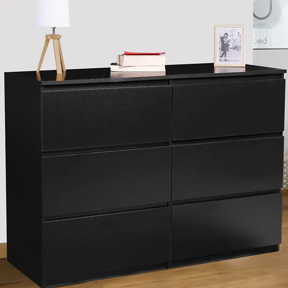 Commode 6 tiroirs TOMI 110 cm bois noir