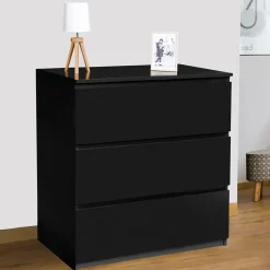 Commode 3 tiroirs TOMI 78 cm bois noir