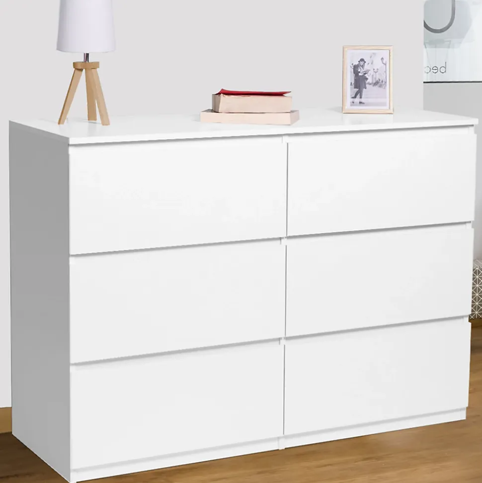 Commode 6 tiroirs TOMI 110 cm bois blanc