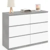 Commode 6 tiroirs TOMI 110 cm blanc et effet béton