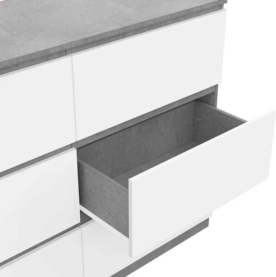 Commode 6 tiroirs TOMI 110 cm blanc et effet béton