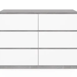 Commode 6 tiroirs TOMI 110 cm blanc et effet béton