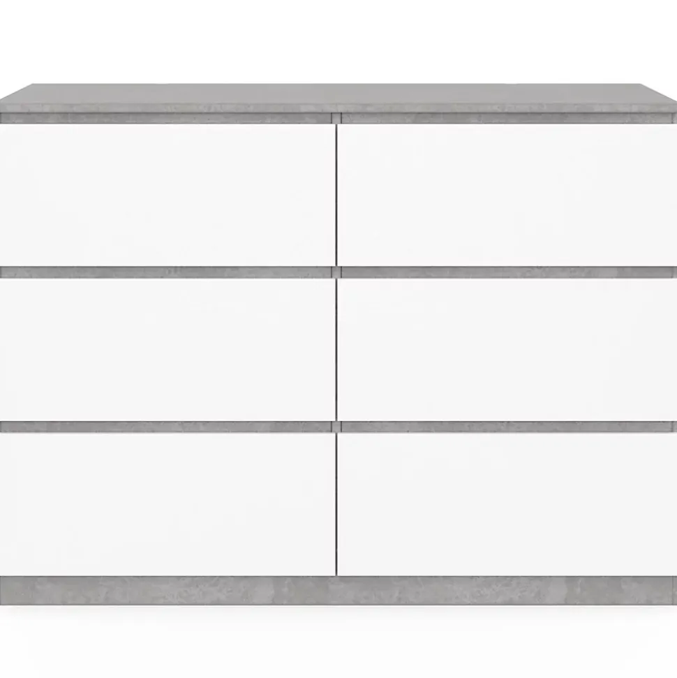 Commode 6 tiroirs TOMI 110 cm blanc et effet béton