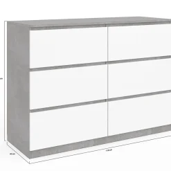Commode 6 tiroirs TOMI 110 cm blanc et effet béton