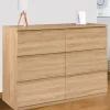 Commode 6 tiroirs TOMI 110 cm bois façon hêtre