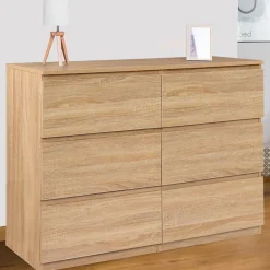 Commode 6 tiroirs TOMI 110 cm bois façon hêtre