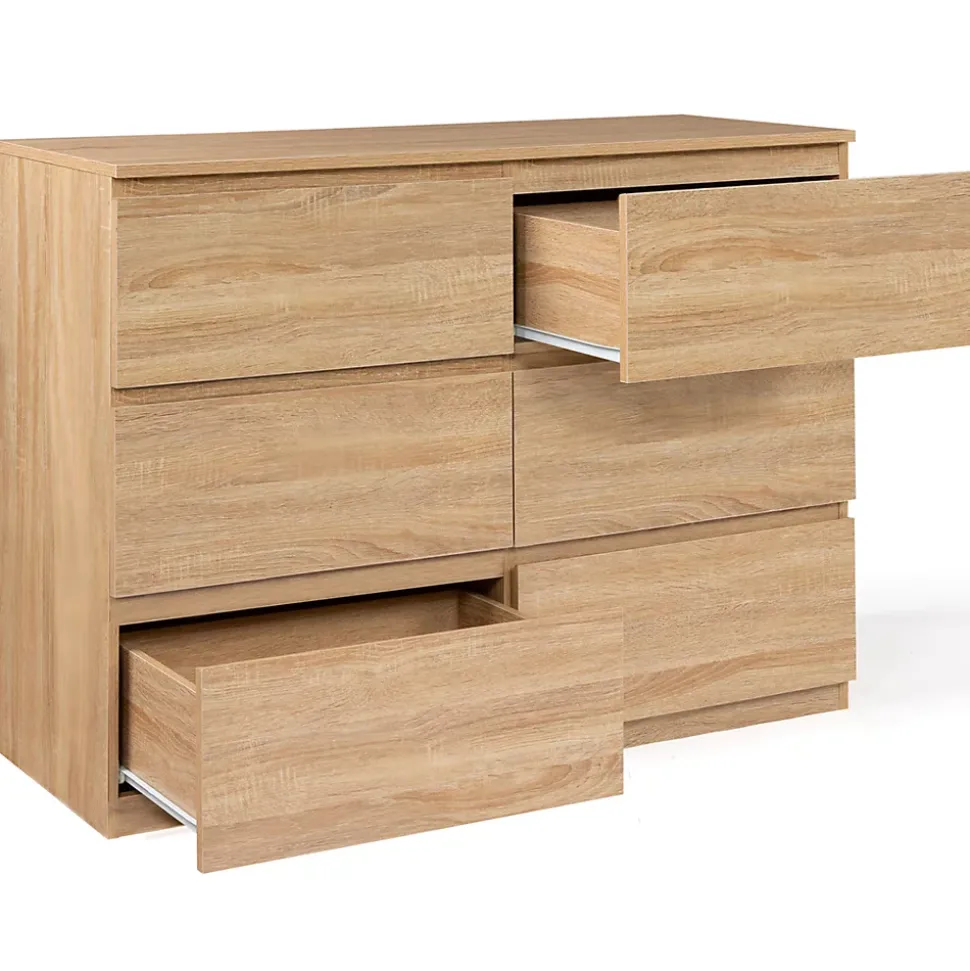 Commode 6 tiroirs TOMI 110 cm bois façon hêtre