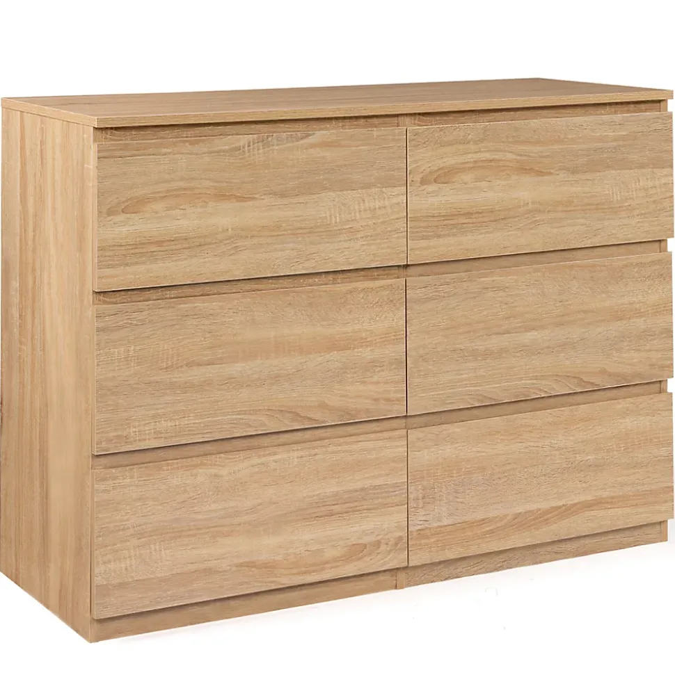 Commode 6 tiroirs TOMI 110 cm bois façon hêtre
