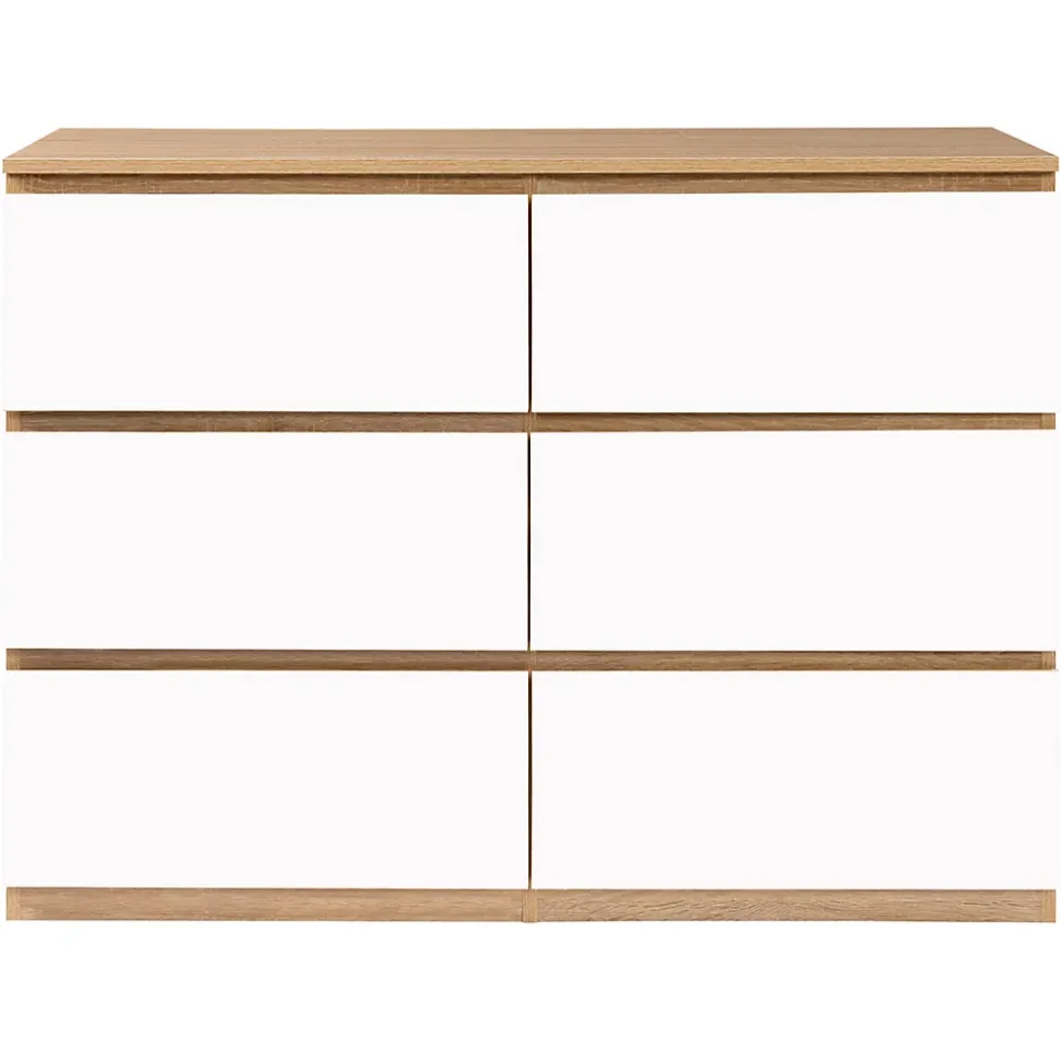 Commode 6 tiroirs TOMI 110 cm bois façon hêtre et blanc