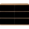 Commode 6 tiroirs TOMI 110 cm bois façon hêtre et noir