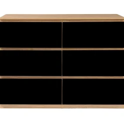 Commode 6 tiroirs TOMI 110 cm bois façon hêtre et noir