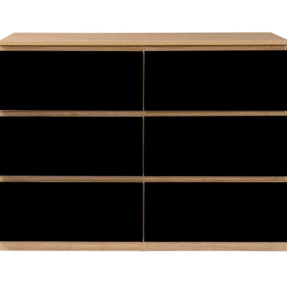 Commode 6 tiroirs TOMI 110 cm bois façon hêtre et noir