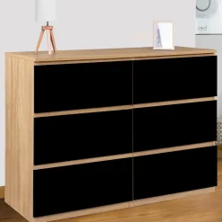 Commode 6 tiroirs TOMI 110 cm bois façon hêtre et noir