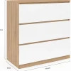 Commode 3 tiroirs TOMI 78 cm façon hêtre et blanc