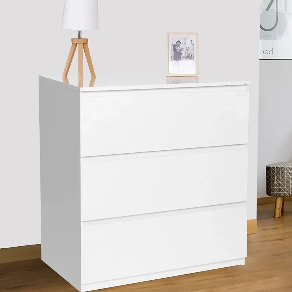 Commode 3 tiroirs TOMI 78 cm bois blanc