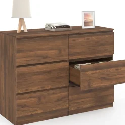 Commode 6 tiroirs TOMI 110 cm effet noyer