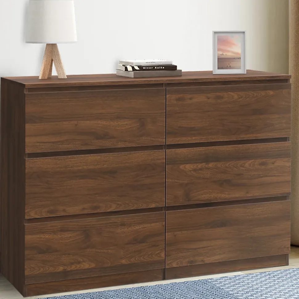 Commode 6 tiroirs TOMI 110 cm effet noyer