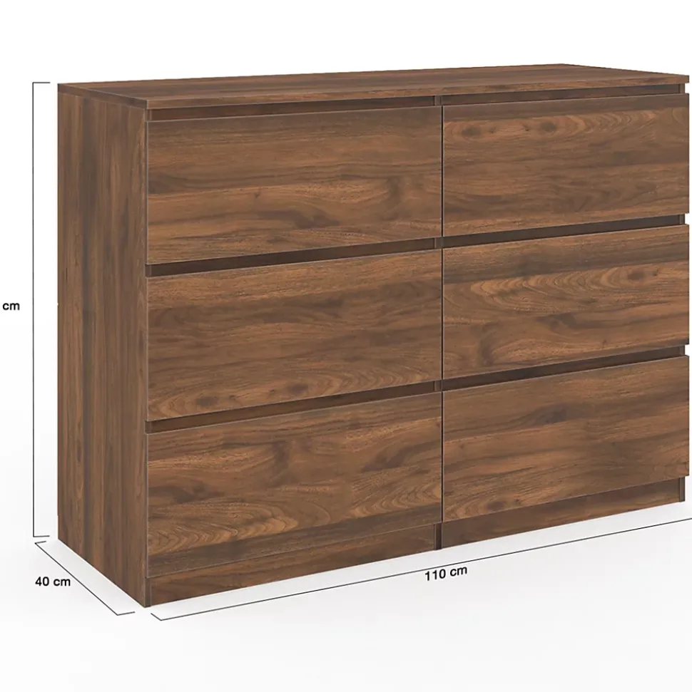 Commode 6 tiroirs TOMI 110 cm effet noyer