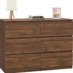 Commode 6 tiroirs TOMI 110 cm effet noyer