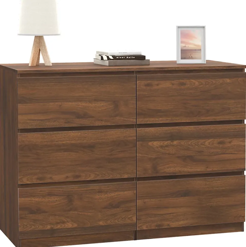 Commode 6 tiroirs TOMI 110 cm effet noyer