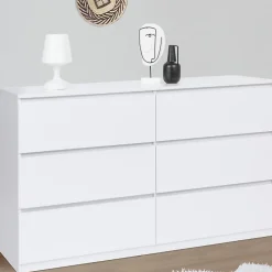 Commode 6 tiroirs TOMI XXL 140 cm bois blanc