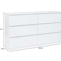 Commode 6 tiroirs TOMI XXL 140 cm bois blanc