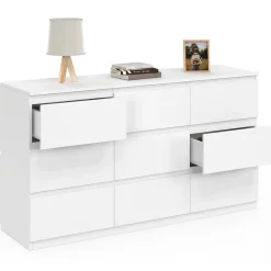 Commode 9 tiroirs TOMI XXL 136 cm bois blanc