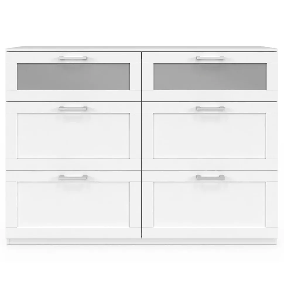 Commode 6 tiroirs VITO 110 cm bois blanc et effet givré