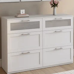 Commode 6 tiroirs VITO 110 cm bois blanc et effet givré