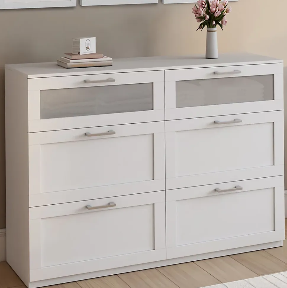 Commode 6 tiroirs VITO 110 cm bois blanc et effet givré
