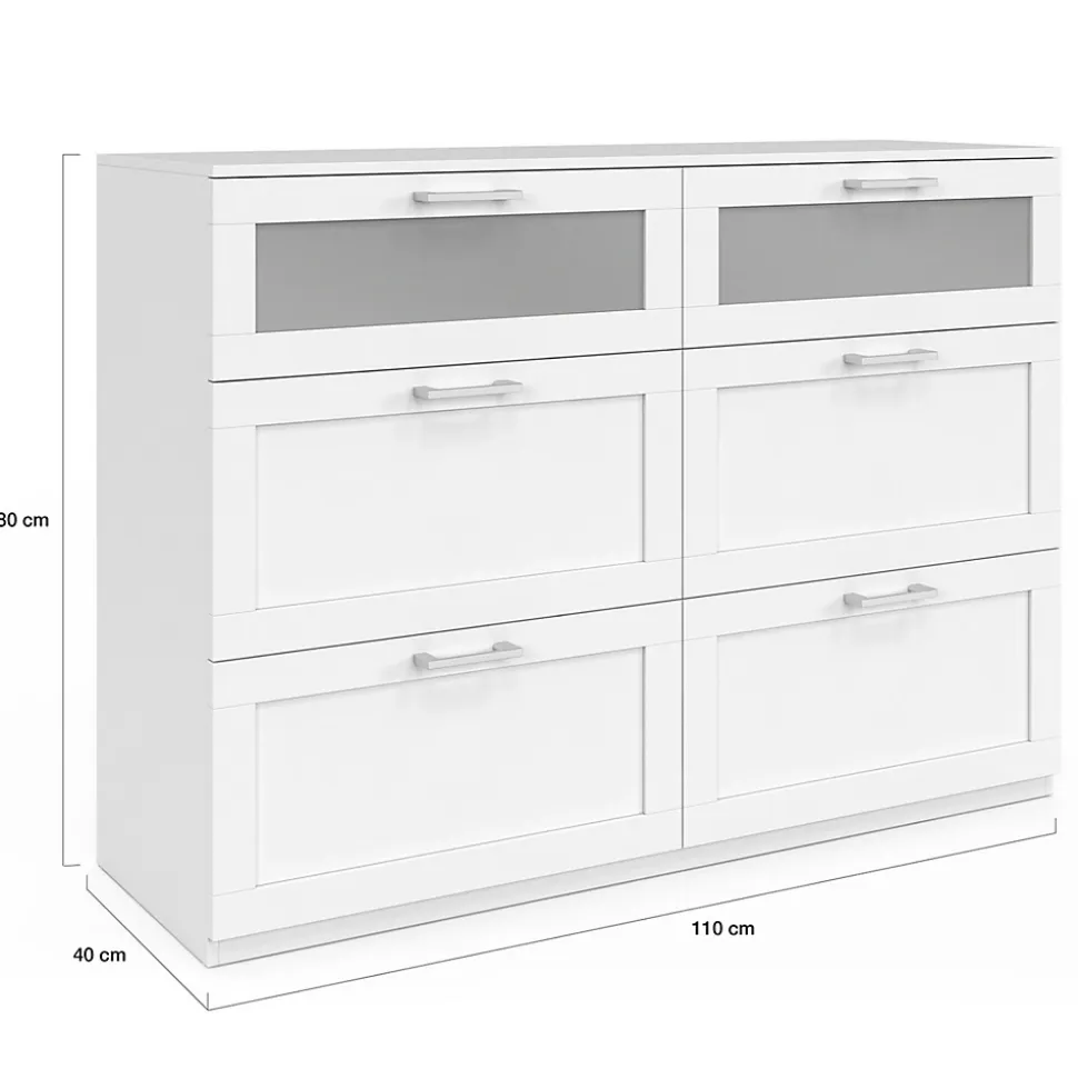 Commode 6 tiroirs VITO 110 cm bois blanc et effet givré