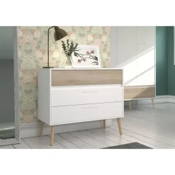 Commode AALBORG PARISOT 3 tiroirs blanc et imitation chêne 90,8x40x77,5 cm