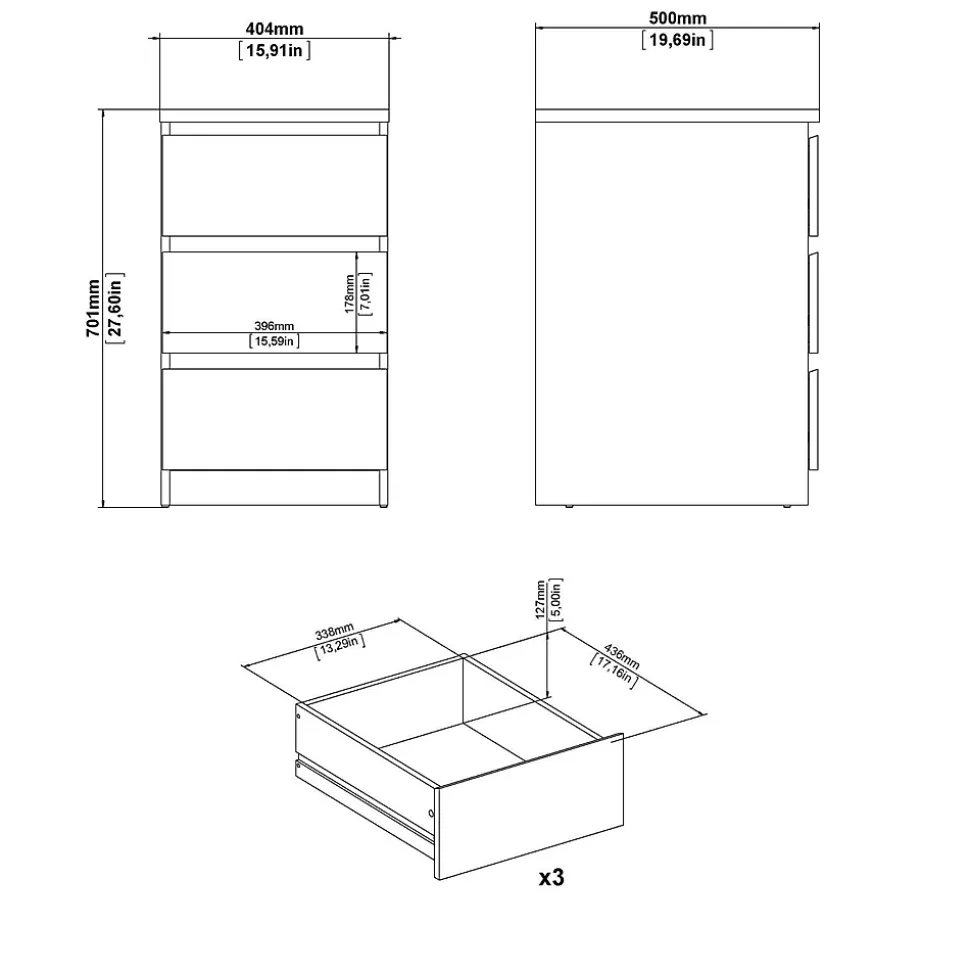 Commode Accudino, Commode polyvalente, Commode de chambre, Meuble avec tiroirs, 50x40 h70 cm, Blanc